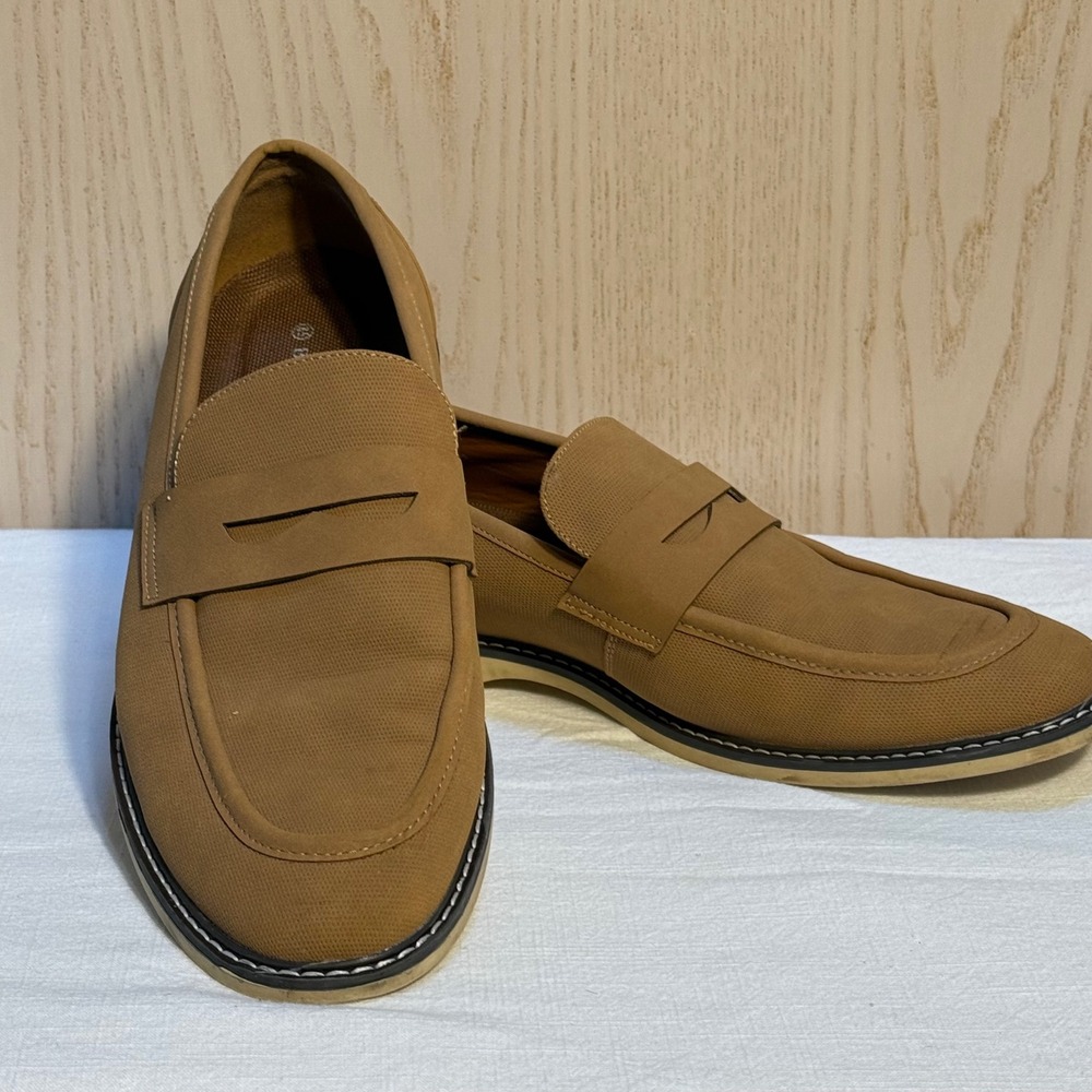 Bruno Marc Mens Tan Suede Penny Loafers Slip On Shoes Size 8.5 preppy‎
